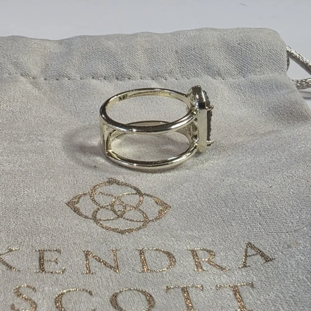 Kendra Scott Elisa Ring Gold Plated‎ Dark Gray Druzy Double Band Size 7